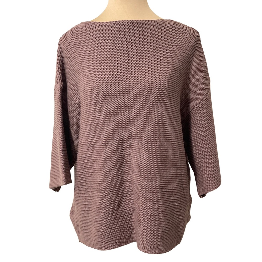 EsheSy Mauve Purple Size M Boat Neck 3/4 Sleeve Pleated Back Knit Sweater Preppy